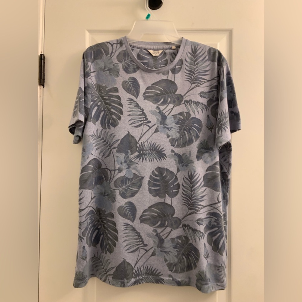 Next Gray Leaf Pattern Short Sleeve Shirt